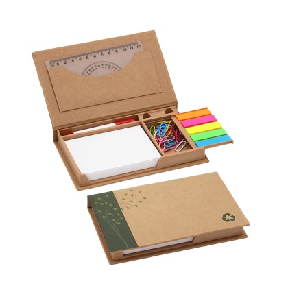 Eco-Friendly Desktop Box Set with Notepad, PET Stickers, Pen, Paper Clips & Ruler | Custom Promotional Gift